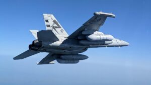 A U.S. Navy EA-18G Growler flies over Naval Air Station Patuxent River, Md. (U.S. Navy Photo)