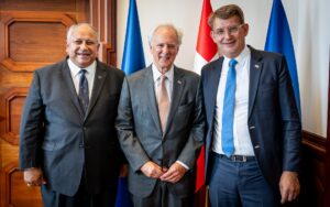 From left to right: U.S. Secretary of the Navy Carlos Del Toro, U.S. Ambassador to Denmark Alan Leventhal and Denmark's Minister of Defense Troels Lund Poulsen. (Photo: U.S. Embassy in Denmark)