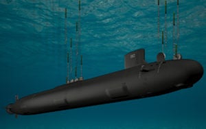 A mockup of the Block V Virginia-class attack submarine with the Virginia Payload Module in use. (Image: General Dynamics Electric Boat)