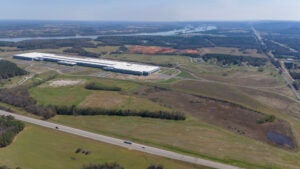 External view of Hadrian Automation’s Factory 4 (F4) in Muscle Shoals, Ala., the first of three AI-powered factories aimed at producing maritime industrial base parts for U.S. Navy programs, starting with Virginia and Columbia-class submarine parts. (Photo: Hadrian)