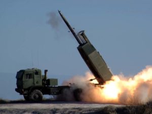 A High Mobility Artillery Rocket System (HIMARS) rocket launch.