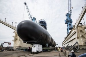 The future USS Indiana (SSN-789), a Virginia-class submarine, is launched into the James River and moved to a submarine pier for final outfitting, testing, and certification. (Photo: Huntington Ingalls Industries)